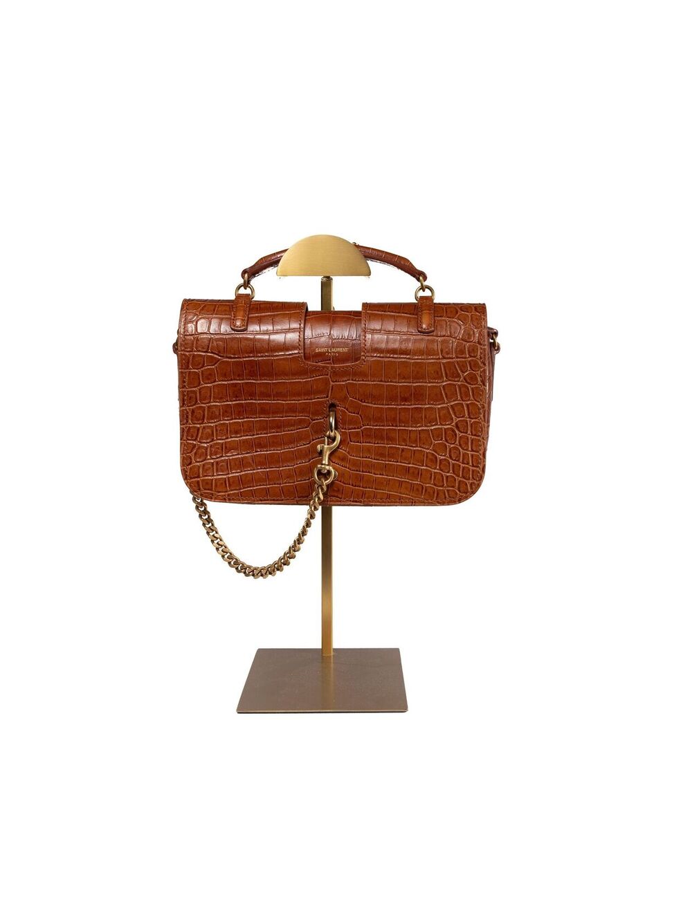 YSL Saint Laurent croc embossed brown chain bag